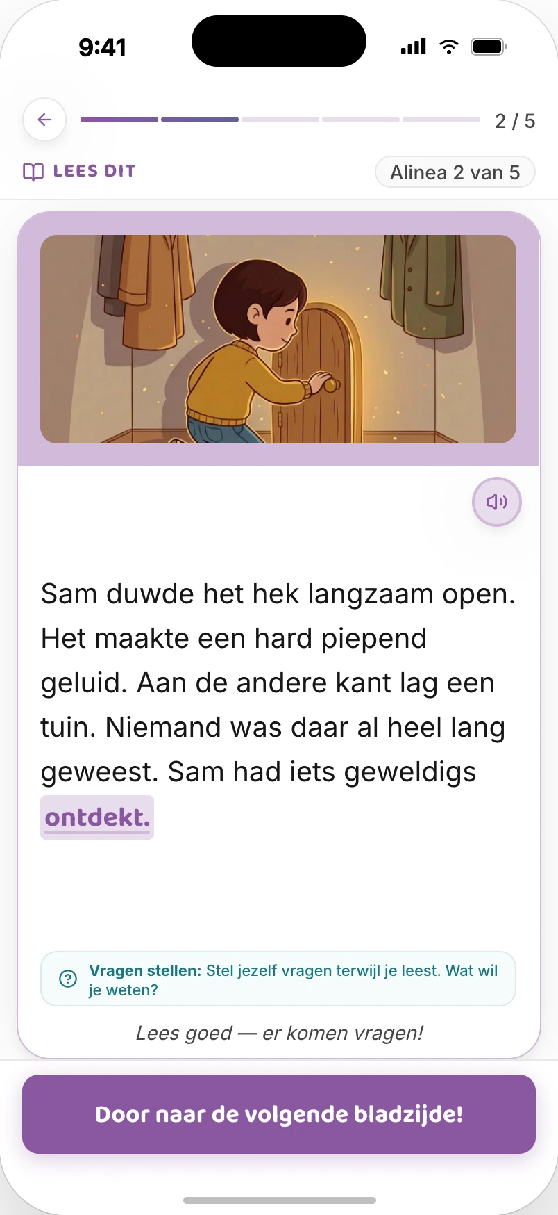 Lesson screenshot: Dutch reading practice