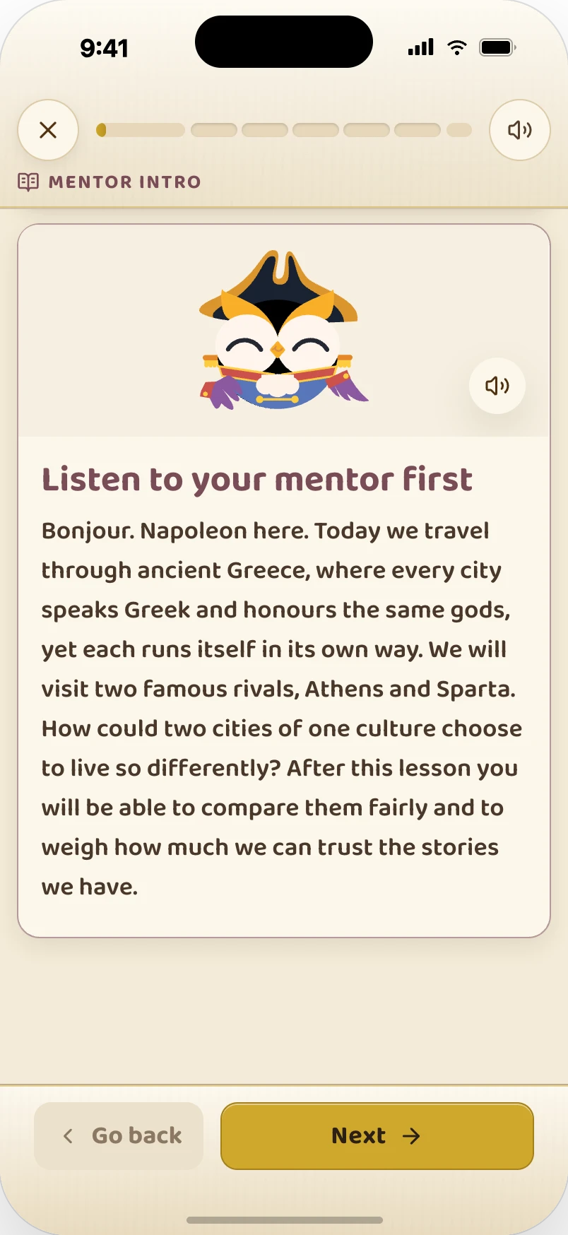 Lesson screenshot: Napoleon introduces ancient Greece